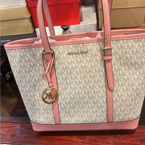 Michael Kors Handbags - Michael Kors Pink Trim Signature Tote